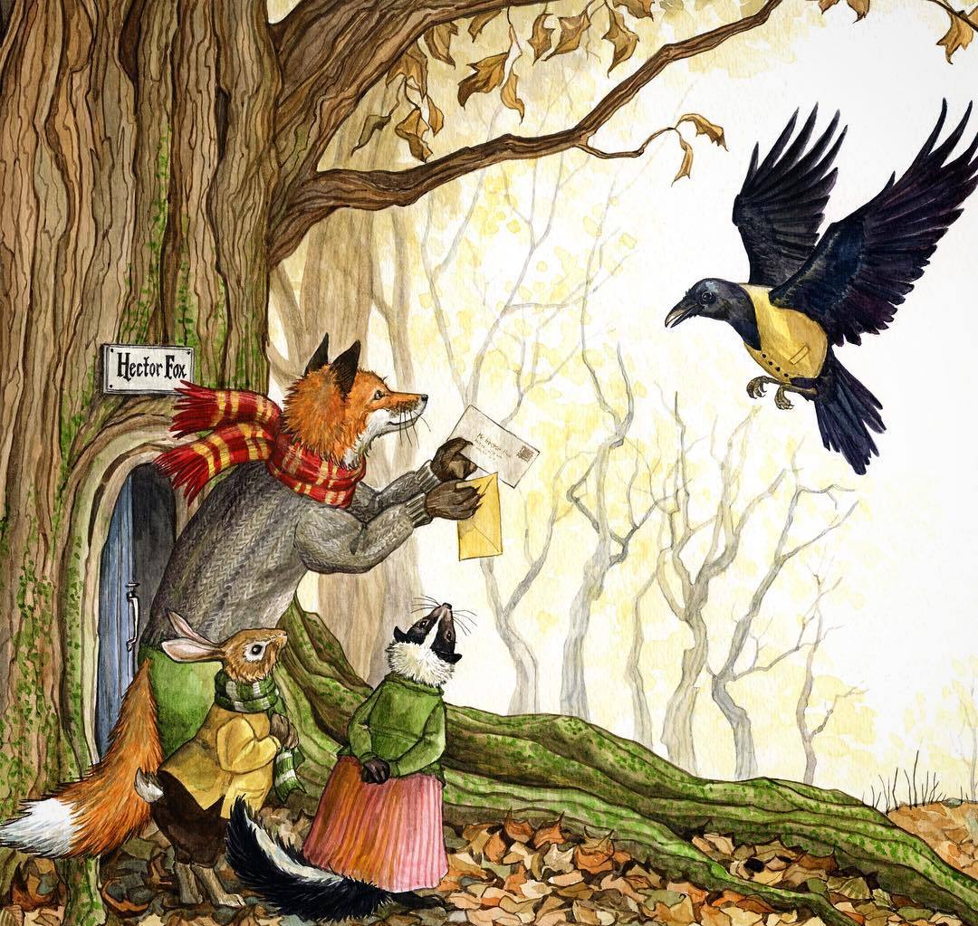 astrid sheckels book illustration fox animals raven